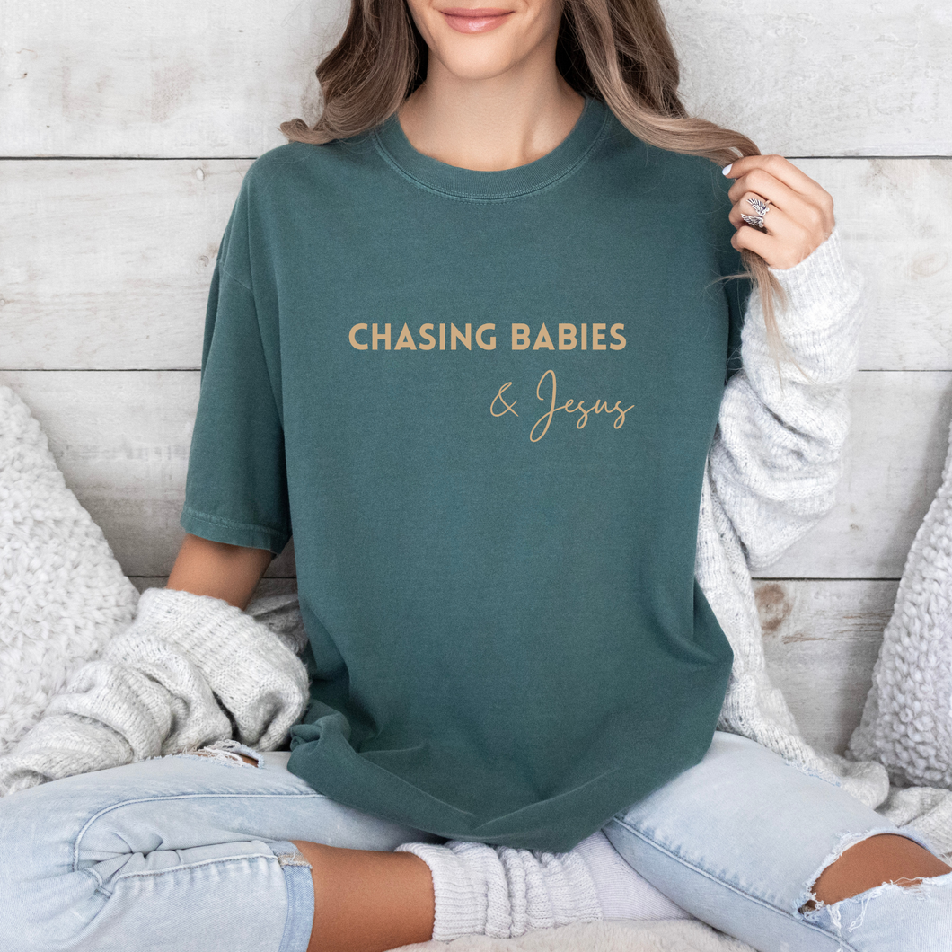 Chasing Babies and Jesus Tee (Multiple Colors)