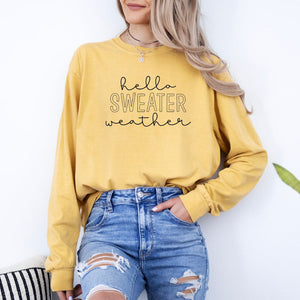 Hello Sweater Weather LONG SLEEVE tee - Mustard Color