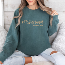 Load image into Gallery viewer, Motherhood is Kingdom Work Proverbs 22:6 - Pigment Dyed Sweatshirt
