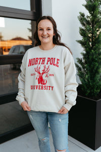 North Pole University (red print) Sweatshirt - Sand