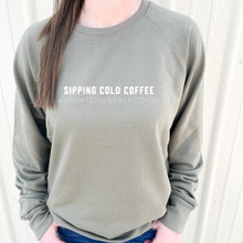 Load image into Gallery viewer, Sipping Cold Coffee and Counting My Blessings LIGHTWEIGHT Sweatshirt (Multiple Color Options)
